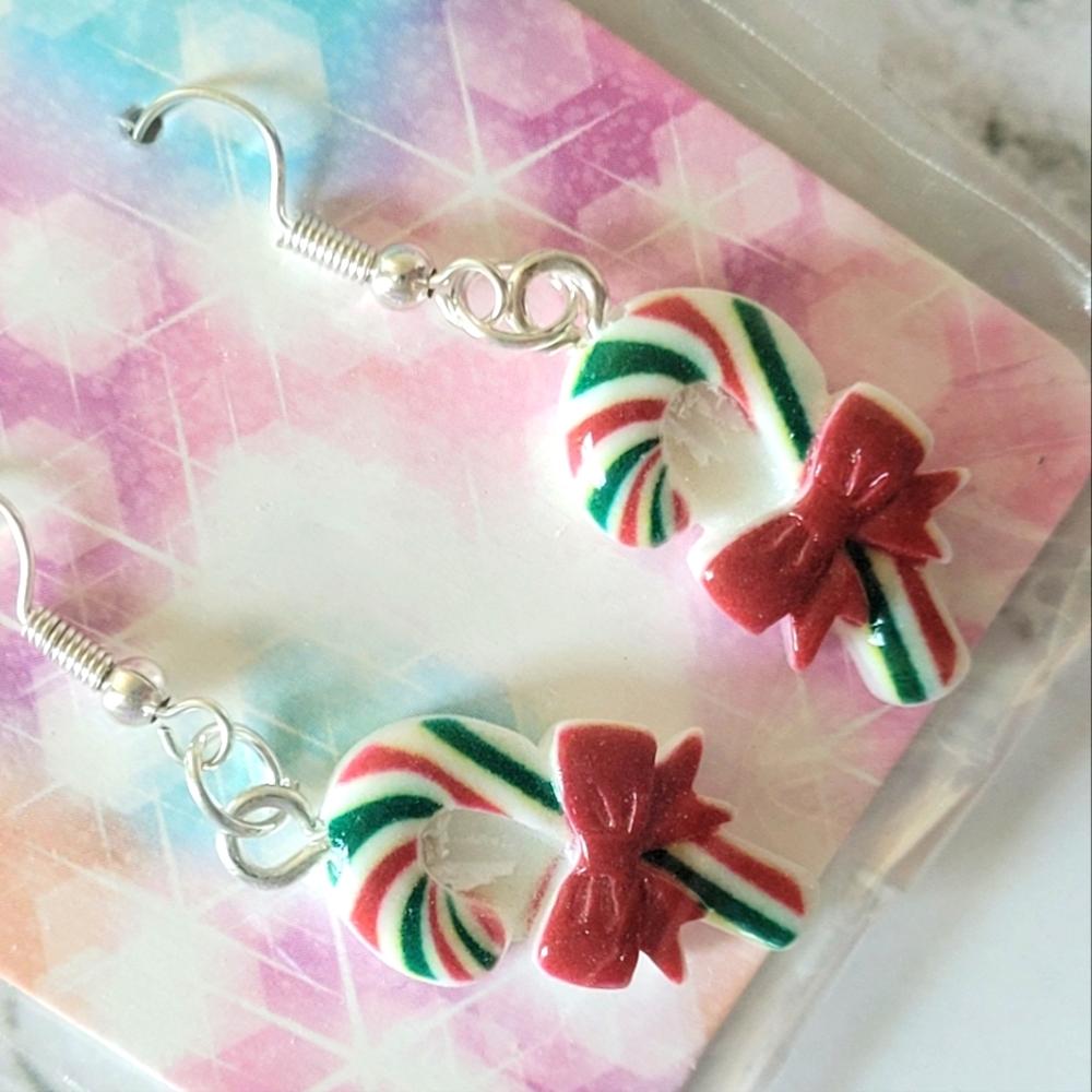 Vintage Christmas Candy Cane Pierced Earrings Stocking Stuffers